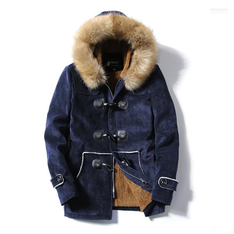 

Men' Down & Parkas Autumn And Winter Fur Collar Horn Buckle Deer Velvet Leather Coat Long Section Slim Thick Warm Youth Cotton J Phin22, Gray