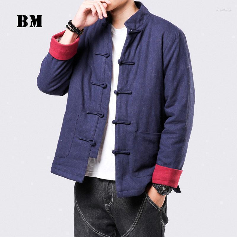 

Men's Down & Parkas Winter Warm Padded Clothes Chinese Style Cotton Linen Retro Jacket Men Ethnic Stand Up Collar Tunic Fashion Tops Male Ka, Black