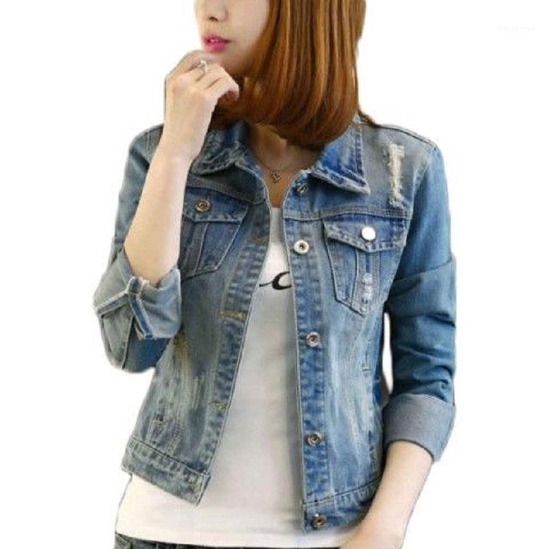 

Spring/autumn Women Coat Denim Washed Jacket Short Slim Scratched Easy Match Students Outerwear Korean Style, Blue jacket