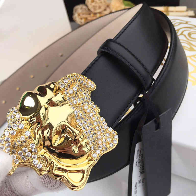 

Versa ce belt Medusa leather personalized diamond buckle trouser belt brand young smooth buckle belt trend, Black