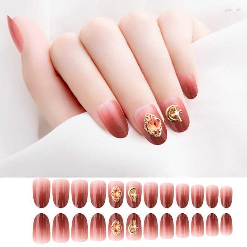 

False Nails 24PCS Gradient Rhinestone Fake Sweet Style Short Pointed Head Removable Wearable Artificial Salon DIY Art Prud22