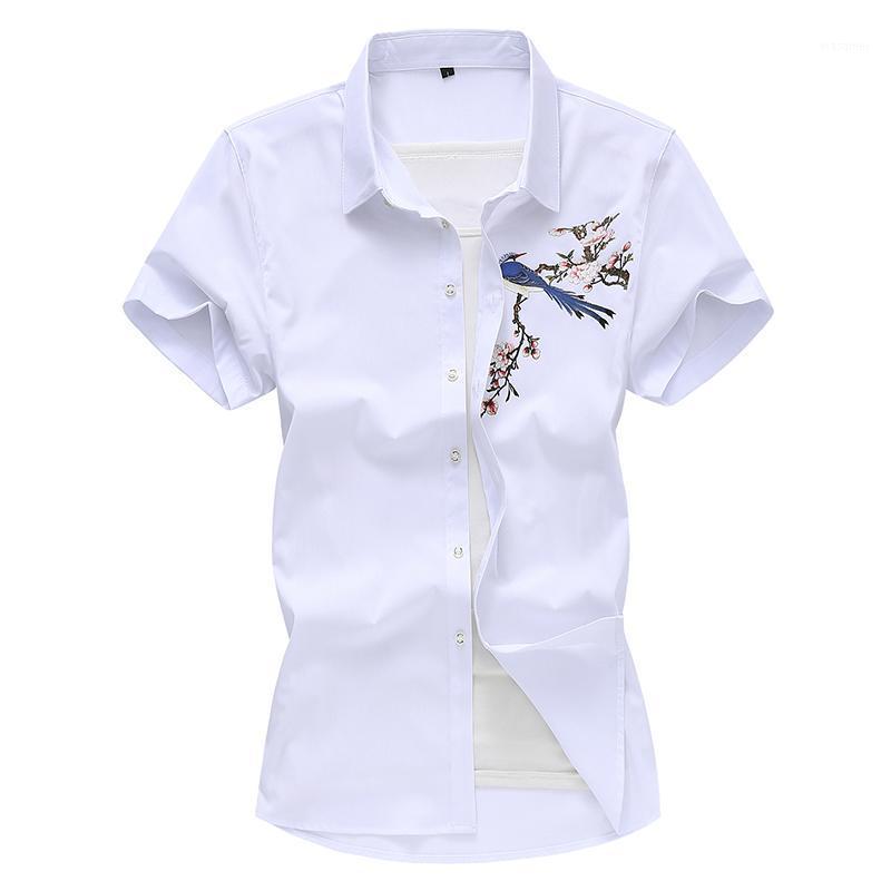 

Chinese Style Print Short Sleeve Standard Fit Holiday Casual Shirt Plus Size 7xl Floral Dress Men Men's Shirts, Black
