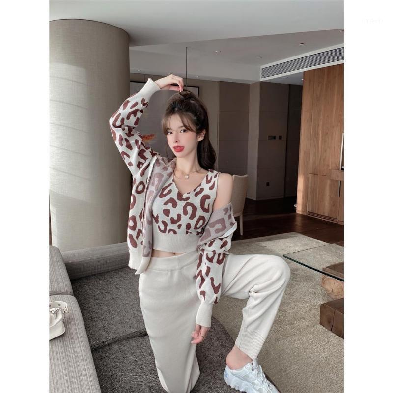 

Women's Two Piece Pants 2022 Style Fashion Suit Temperament Sling Cardigan Jacket Small Feet Women Net Celebrity Casual Three-piece, Black