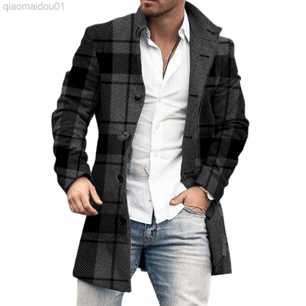 

Popular Men Overcoat Buttons Temperament Men Jacket Warm Pockets Trenchcoat L220726