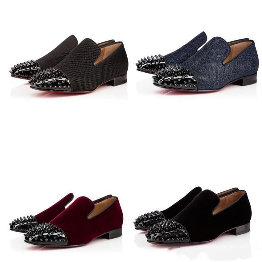 

New Luxurious Brand Elegant Loafers Men Spooky Flat Party Shoes Without Shoelace For Mens Dynodent Spikes Toe Red Bottoms Wedding 234U, Colour 3