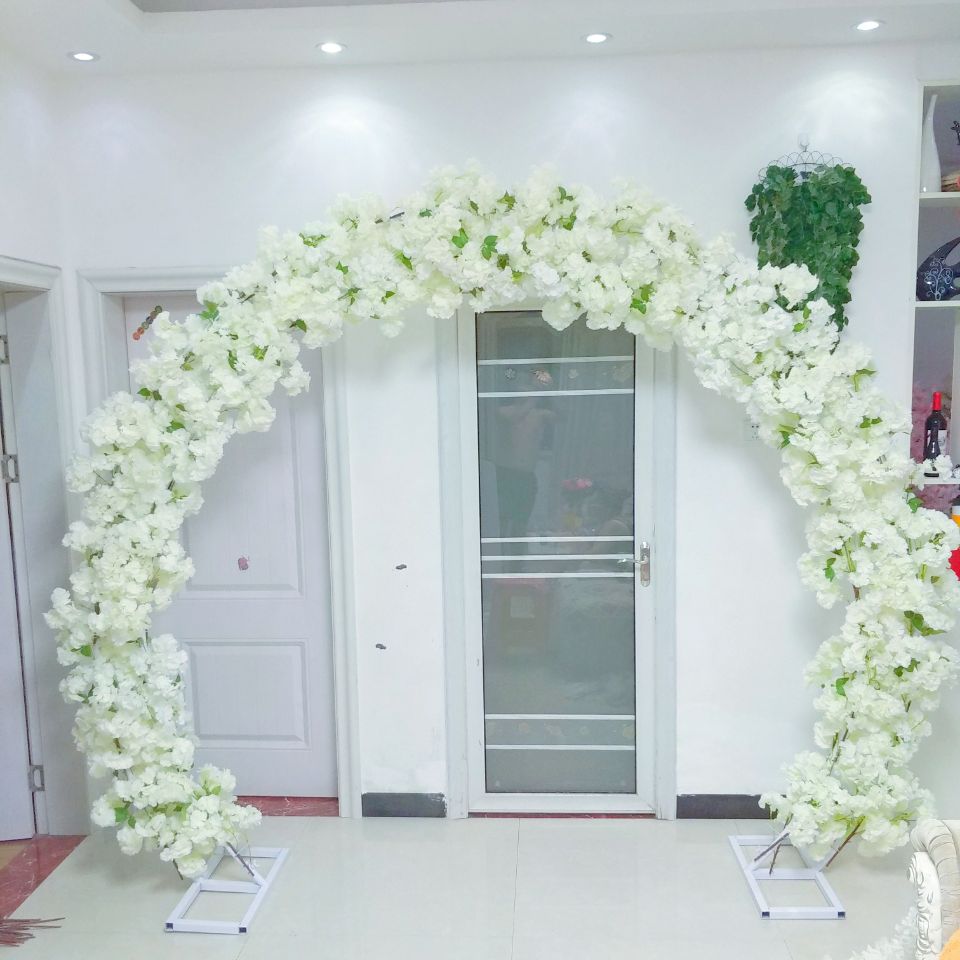 O Shaped Wedding Decoration Cherry Arch Door Artificial Flowers With Shelf Sets For Party Stage Backdrop Diy Supplies