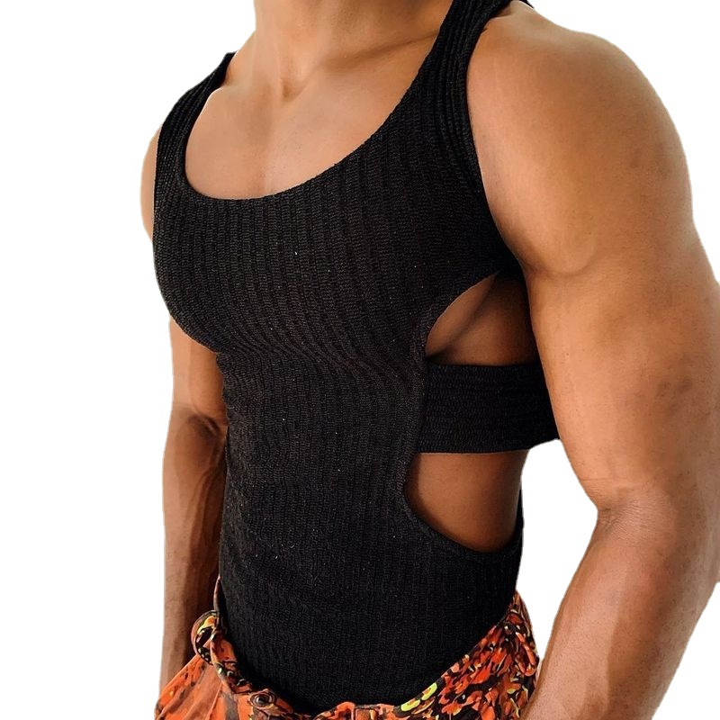 

Mens Sexy Tank Tops See Through U Neck Sleeveless Muscle Fitted T-Shirt Undershirt Tops, Black