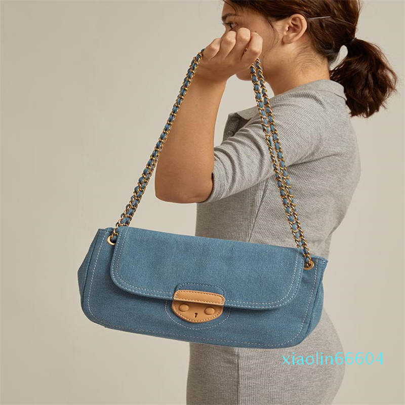 

Designer-Evening Bags Fashion Chain Quality Blue Denim Women Casual Designer Shoulder Bag Female Crossbody Handbags