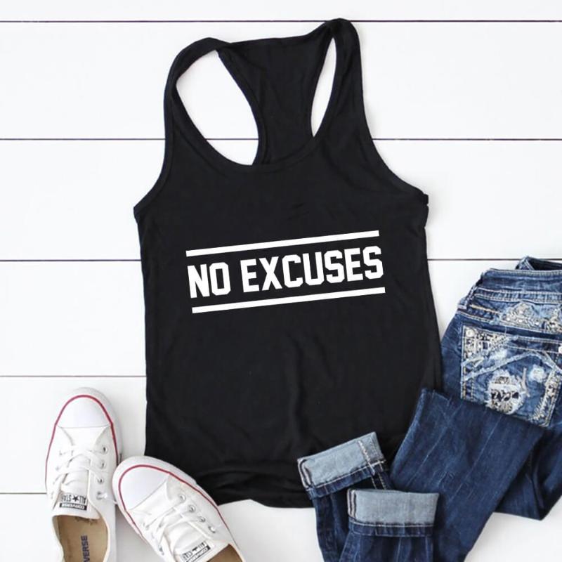 

Women' Tanks & Camis No Excuses 100%Cotton Fitness Tank Tops Funny Saying Workout Top For Women Running Vest Exercise Gift Her, Black-white text