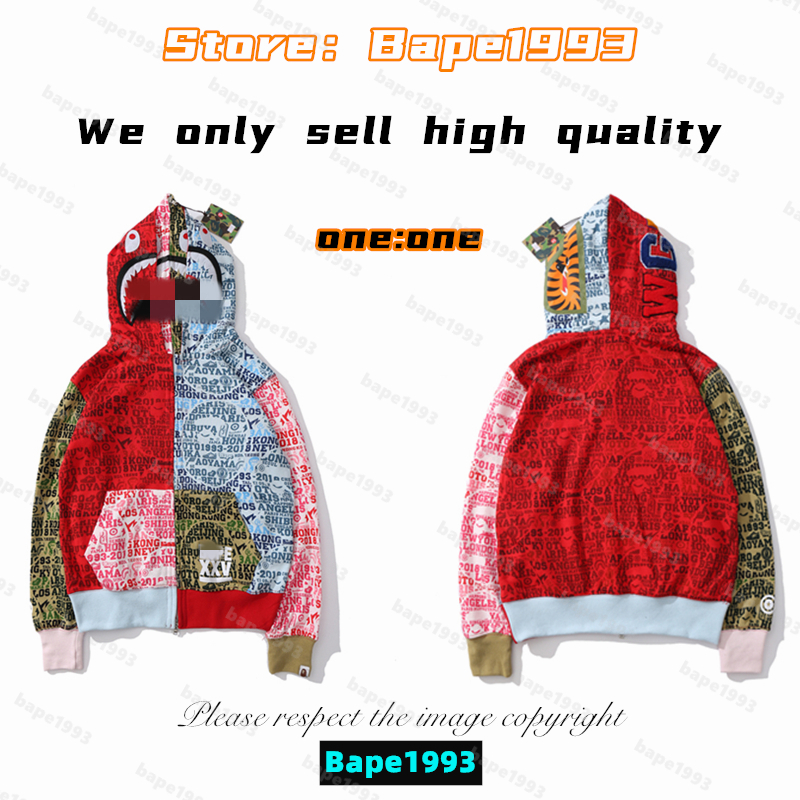 

High quality Apes Mens Hoodies & Sweatshirt Japan shark B ape head Galaxy spots luminous camo Male and female couples with the same model 100% cotton New hoodie 1993 KS5-11, 1 button