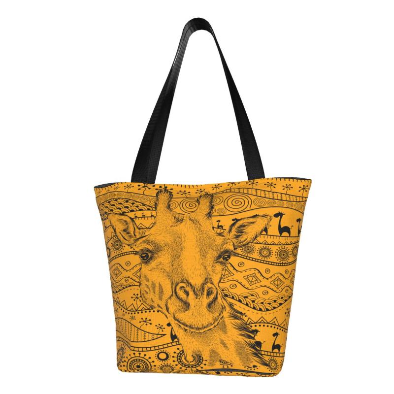 

Evening Bags Women Shoulder Bag Hand Draw African Tribal Giraffe Ladies Shopping Grocery Handbag Tote For GirlsEvening, Black