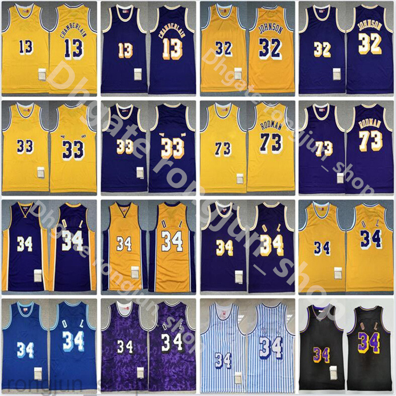 

Jersey Mitchell Ness Basketball 32 Johnson Dennis 73 Rodman Wilt 13 Chamberlain Yellow Purple Vintage Los Angeles''Lakers''Men Retro''nba''Jersey, Picture