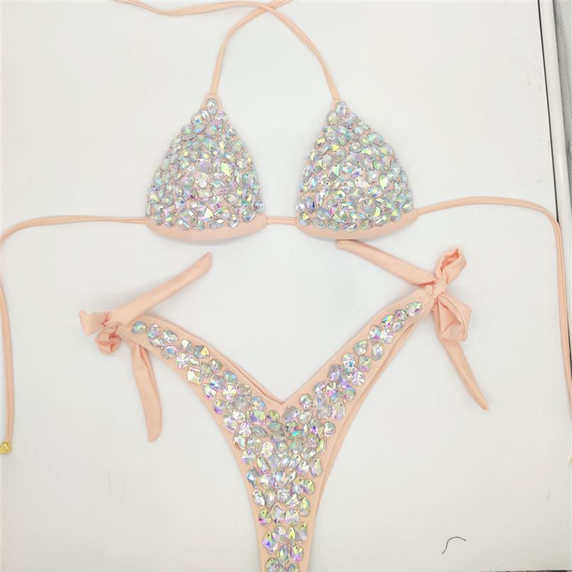 

2021 venus vacation diamond bikini set rhinestone swimwear crystal bathing suit sexy women biquini bling stones swimsuit232T