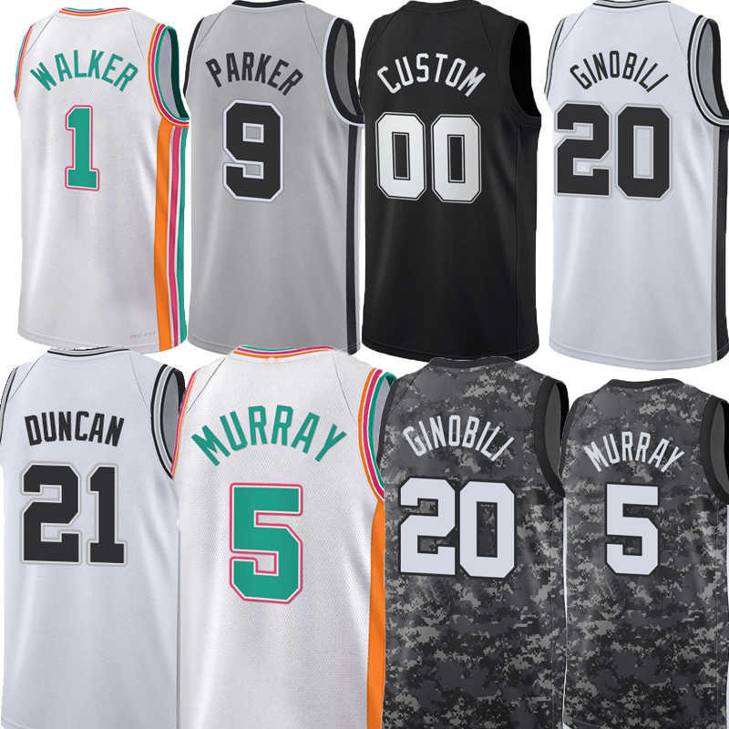 

jersey Men Basketball tony parker 9 Jerseys Dejounte 5 Murray Lonnie Walker Manu 20 Ginobili Tim 21 Duncan Johnson''nba''jerseys, As picture