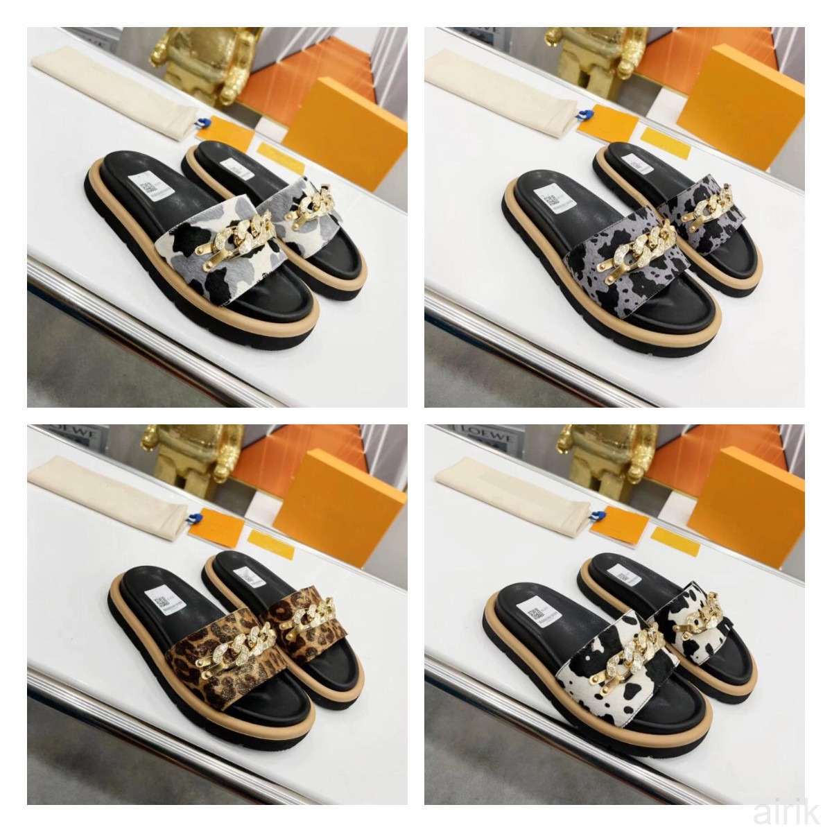 

WATERFRONT MULE Slippers Horsehair Chain Sandals Serrated Outsole Red Gold Silver Multicolor Outdoor Beach Party, #8