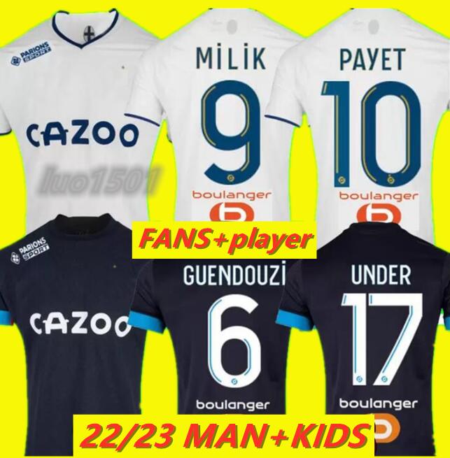 

22 23 Olympique De Marseilles soccer jerseys 2022 2023 GUENDOUZI GERSON MILIK CLAUSS BAKAMBU maillot foot football shirt PAYET AMAVI men kids Player version, 21/22