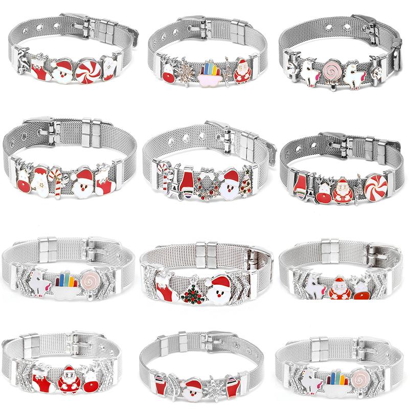 

Link Chain Fashion Christmas Tree Beads Stainless Steel Mesh Watch Belt Bracelets For Women Quality Europe Brands Strap Charm Bracelet GiftL