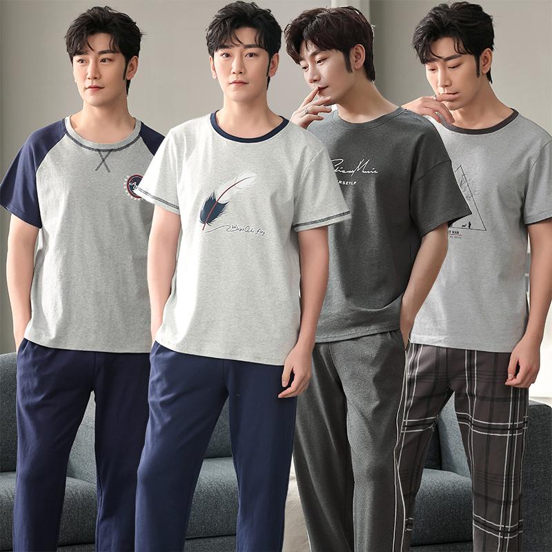 

Men's Sleepwear 2022 Spring Plus Size Short Sleeve Long Pants Cotton Pajama Sets For Men Korean Suit Pyjama Male Homewear Home Clothes, 3001