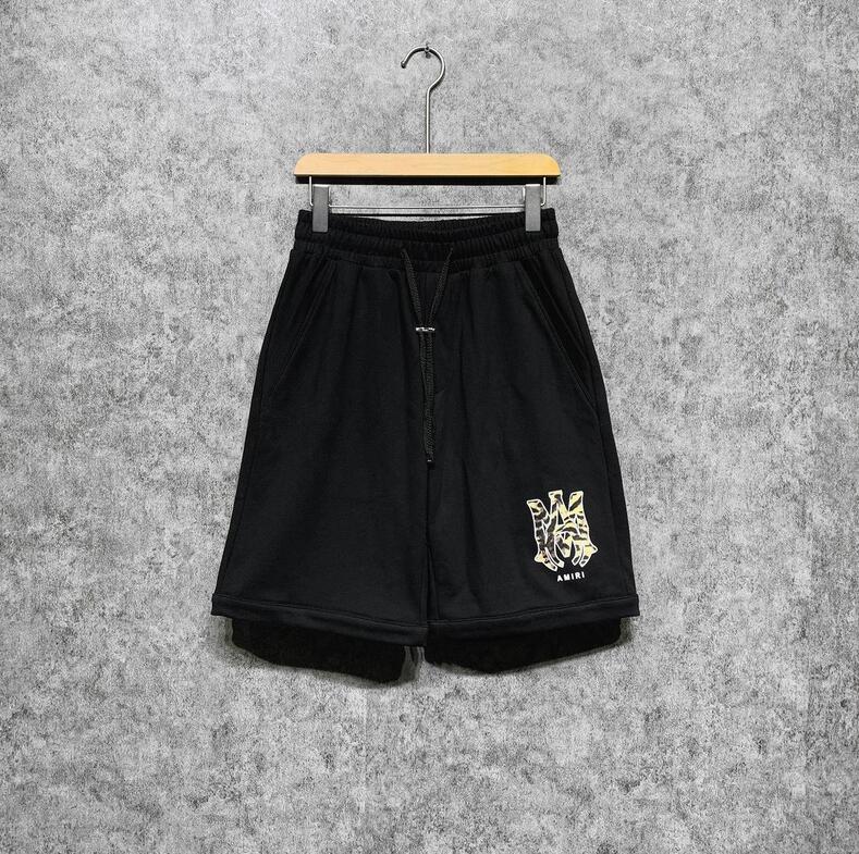 

Summer Casual Shorts Hip Hop High Street Print Letter Leather Tags Beach Shorts for Men Women