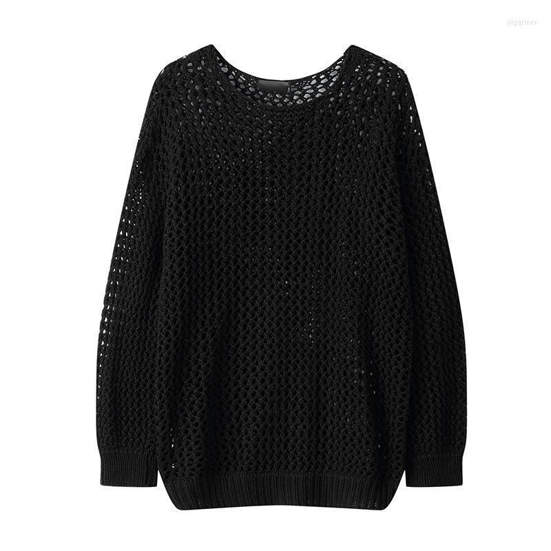 

Men's Sweaters Solid Color Loose Couple Bottoms Hollowed Out Sweater Knitwear UnisexMen's Olga22, Black