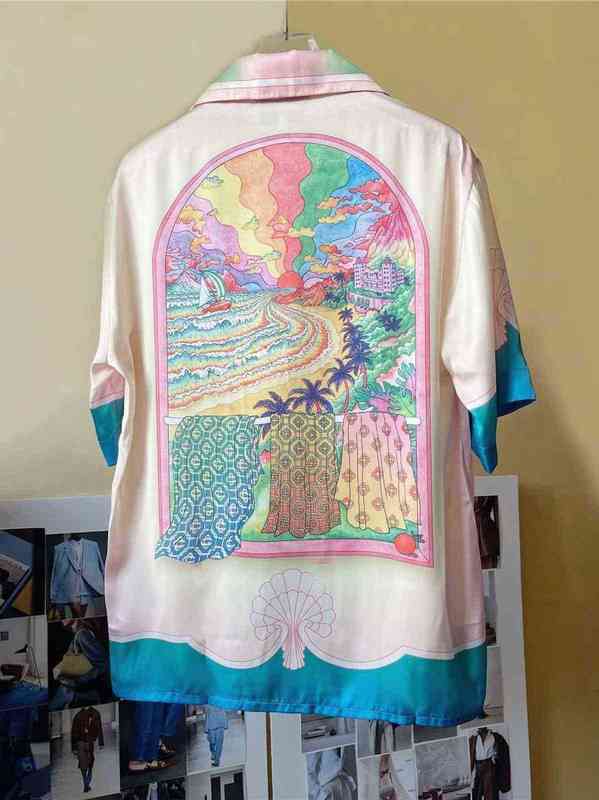 

High quality Casablanca printed silk shirts holiday island style men and women designer short sleeved shirt, Multi
