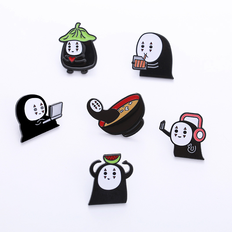 

No Face Man Enamel Pins Custom Calcifer Scarecrow Cat Jiji Brooches Lapel Badge Cartoon Movie Animal Jewelry Gift for Kid Friend 6 colors, Color #1