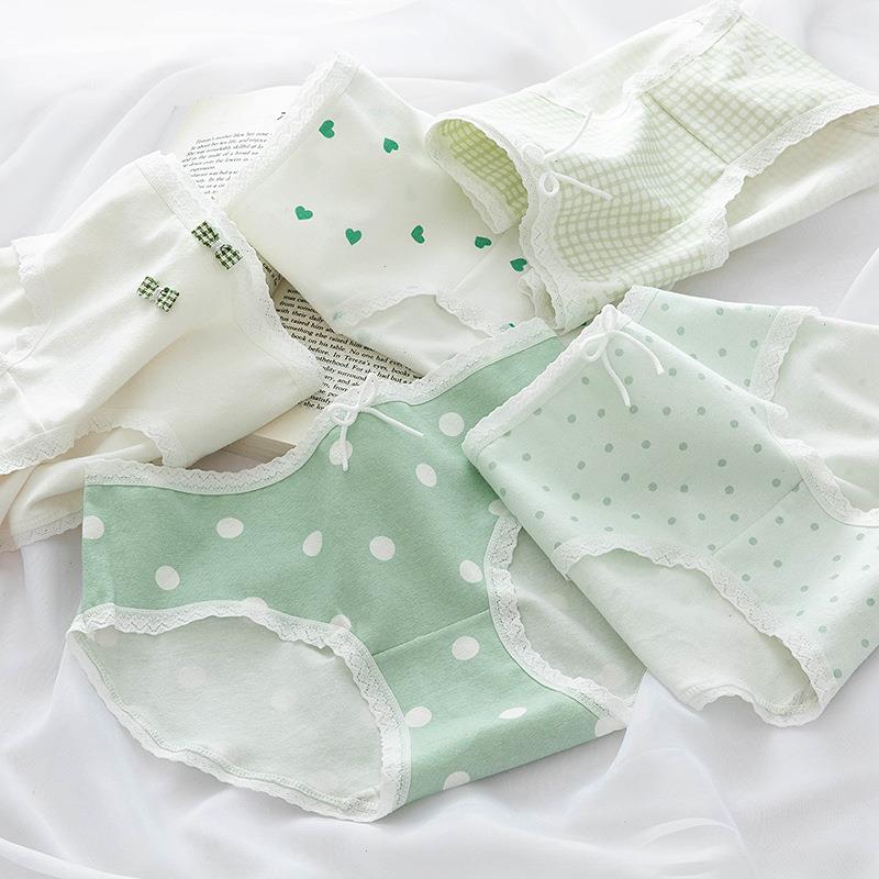 

Womens Cotton Underwear Sexy Printing Panties Fashion Girl Bow Briefs Mid Waist Seamless Underpants Female Lingerie, Full of love