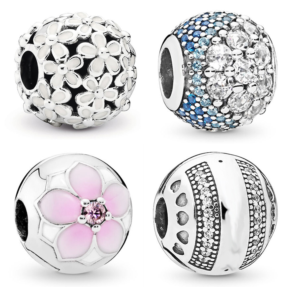 

925 Sterling Silver Dangle Charm White Pink Purple Amulet Pendant Beads Bead Fit Pandora Charms Bracelet DIY Jewelry Accessories