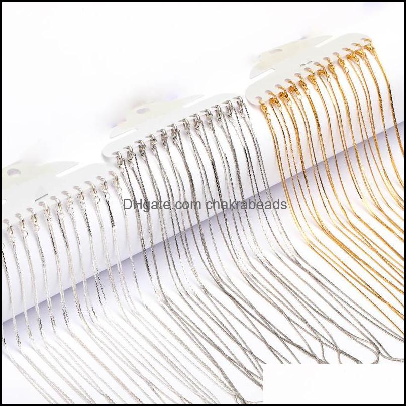 

Chains Necklaces Pendants Jewelry 12Pcs/Set 1Mm Metal Link Chain Necklace Lobster Clasp 42Cm Length Simple Diy Rose Gold Sier Rhodium Colo
