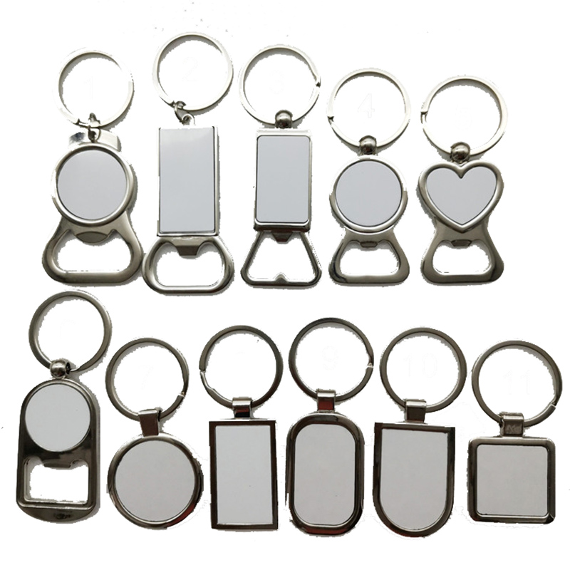 

Sublimation Bottle Opener Heart Shape Blank Keychain Metal Heat Transfer Corkscrew Key Ring Household Kitchen Tool 12 Style