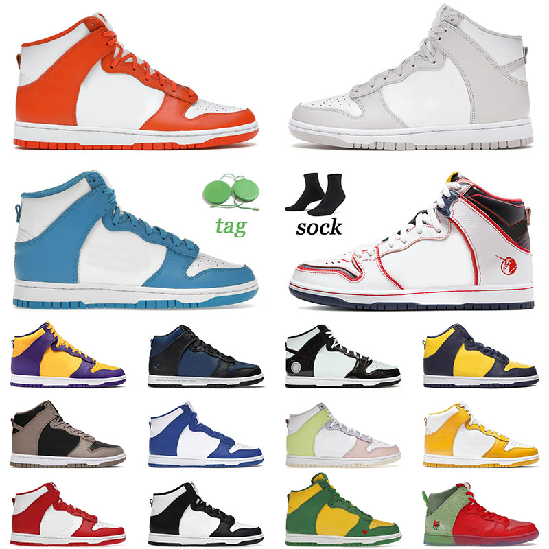 

Mens Women Designer Casual Shoes Sneakers High Dunks Syracuse Vast Grey Laser Blue Team Red All Love Lakers for Men Women Trainers Eur 36-45, B21 spartan green 40-45