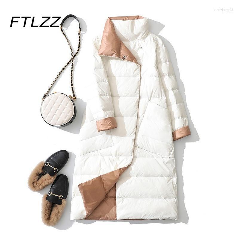 

Women's Down & Parkas Double-sided Jacket Women Casual Long Bubble Coat 2022 Female Stand Collar Warm White Duck Outwear Stra22, Green