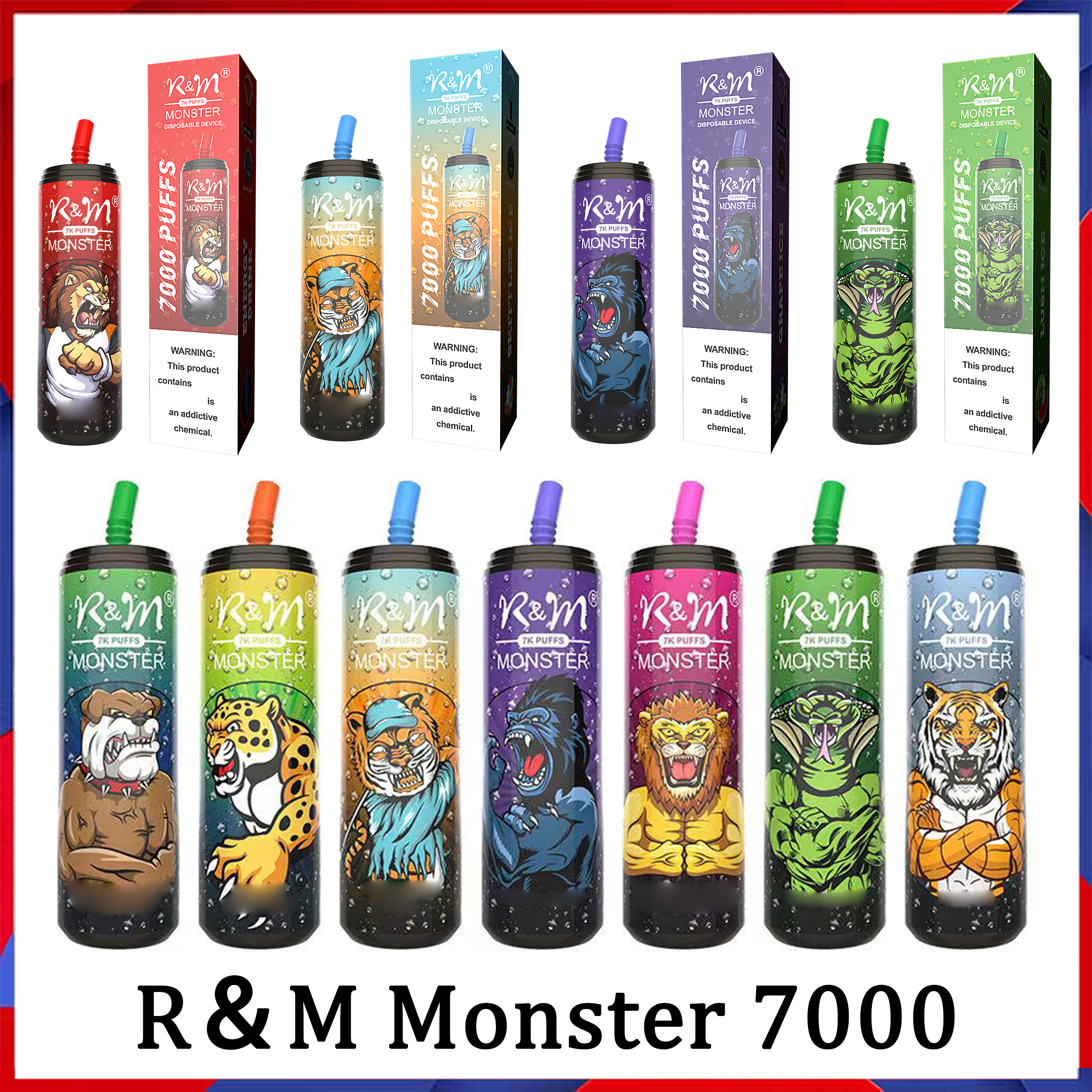 

100% Original R&M MONSTER 7000 PUFFS Disposable Vape Pen E Cigarette Device Type-C Rechargeable 550mah Battery 15ml 13 Colors Prefilled Pod Smoking Vapes Rm RandM
