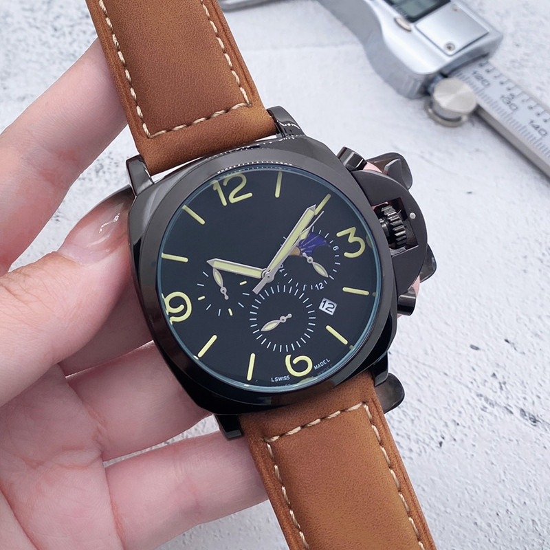 

luxury mens watches All Dials Working luminous Quartz Watch high quality Italy Top Brand Chronograph clock leather belt fashion Six needle work wholesale montre