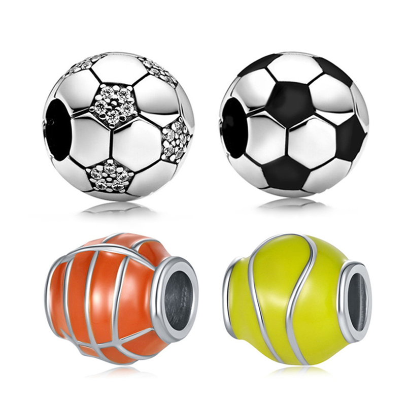 925 argent sterling argent entente charme de football perles de baseball perle en ajustement bracelet bricolage bijoux accessoires