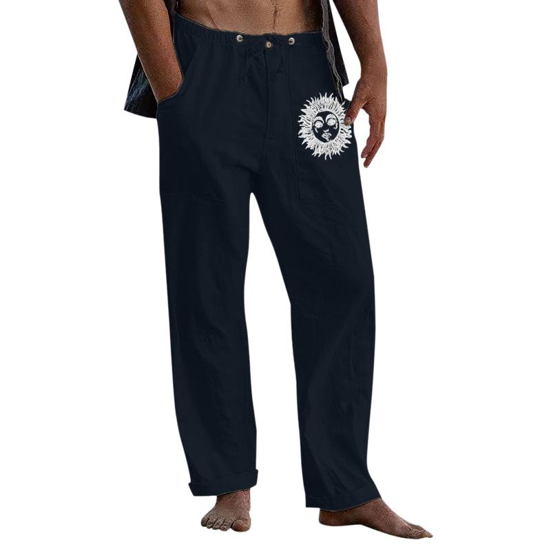 

Men's Pants Purse Sleepers Male Casual Sun Printed Trouser Full Length Button Pocket Drawstring Pant Men Men's Open Leg With PocketsMen', Brown