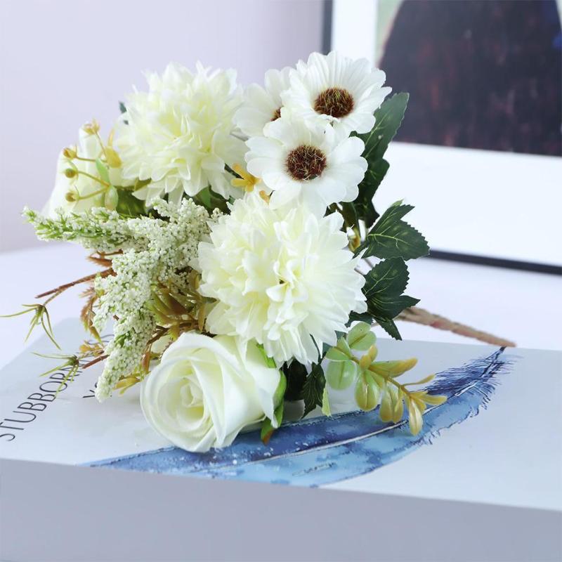 

Decorative Flowers & Wreaths Artificial 7 Heads Rose Bouquet For Home Wedding Christmas Decor Fall Silk Fake Flower HOlding