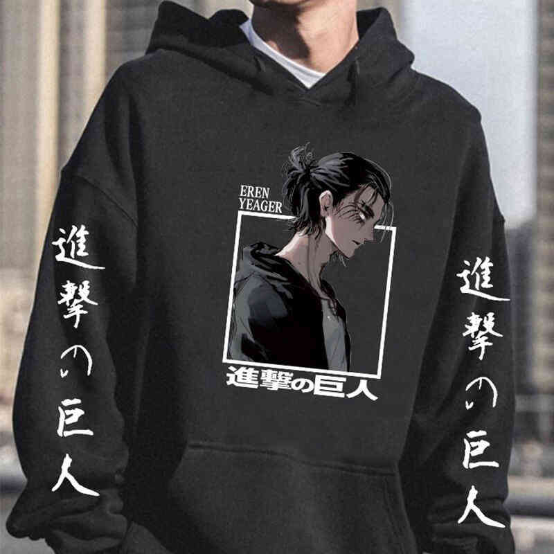 Attaque sur Titan Hoodie Anime Eren Yeager Graphique Hommes Pull À Manches Longues Lâche Hip Hop À Capuche Streetwear Harajuku Tops Unisexe Y2207