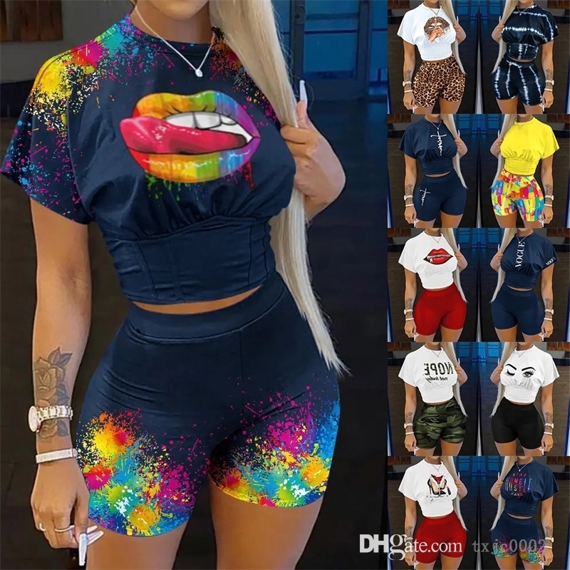

Plus Size Designer Womens Tracksuits Personalized Printed Pattern Short Sleeve T Shirt And Shorts Suit Summer Two Piece Set, Picture color-1