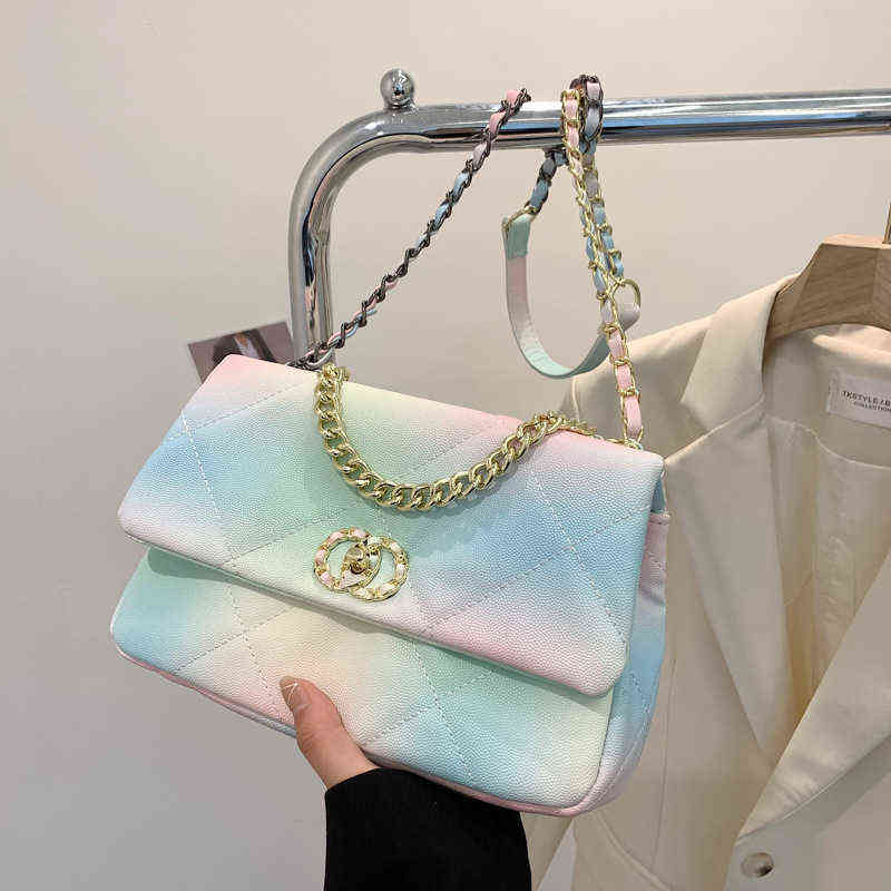 

Factory Online Export Designer Tide Brand Ladies Bags 2022 New Gradient Rainbow Small Female Chain Versatile One Shoulder Messenger Fashion, Colorful plain