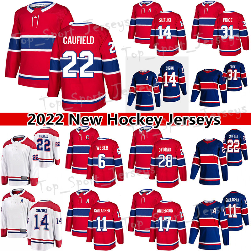 

AD hockey jersey 22 Cole Caufield 14 Nick Suzuki 31 Carey Price 11 Brendan Gallagher 17 Josh Anderson 6 Weber 27 Alexander Romanov show logo on the front of the jerseys, Red
