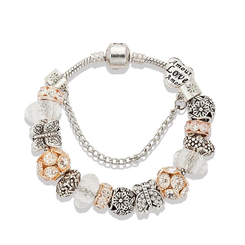 

Elegant Butterfly CZ Diamond Beaded Bracelet Luxury Designer for Pandora Silver Plated High Quality DIY Beaded Bracelet Original B290R