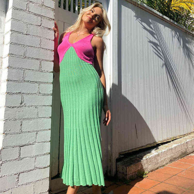 WeiYao Panelled Sexy Backless Knit Dress for Women Beachwear Summer 2022 Elegant Fashion Sleeveless Shift Dresses Clothes Y220413-image-760840353