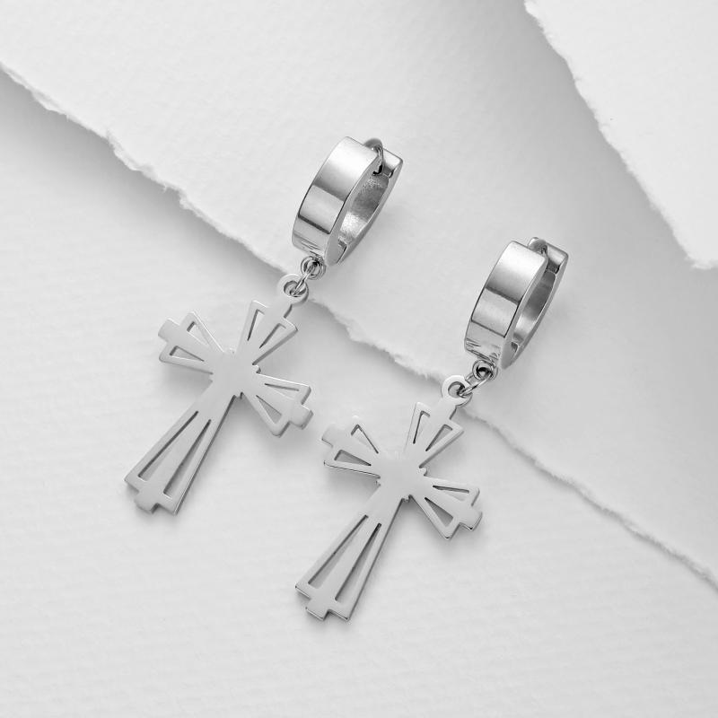 

Hoop & Huggie My Shape Punk Witch Cross Earrings For Men Male Geometric Stainless Steel Circle Clip Earring Christian Religious Jewelry Amul