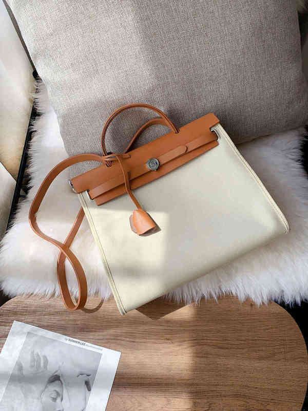 

Luxury Herme 31 Women's Large Capacity Commuting Wite Herbag Canvas Bag, Khaki gray