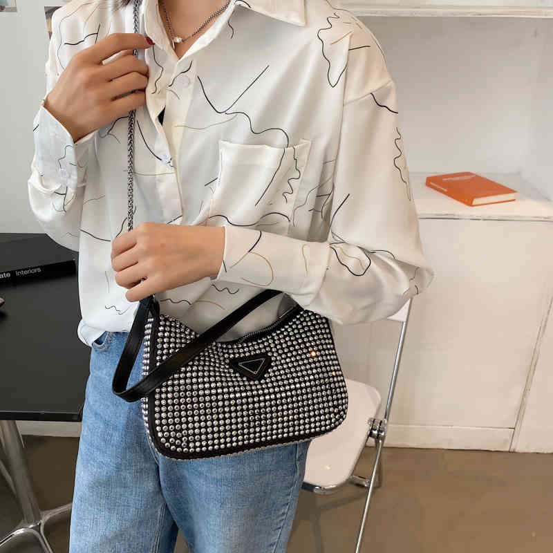 

Handbags 70% Off Diamond inlaid women's bag new armpit sling one shoulder chain messenger shiny rivet purses, Black