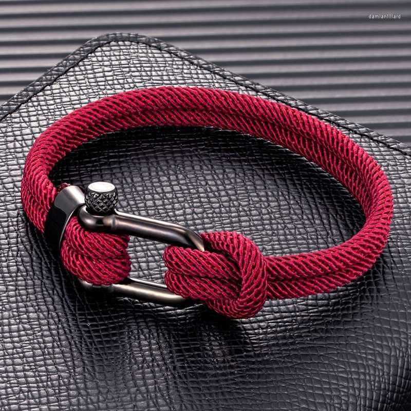 Bracelets à breloques à la mode hommes femmes vin rouge marin marin corde nautique survie manille Bracelet noir acier inoxydable métal Sport bouc