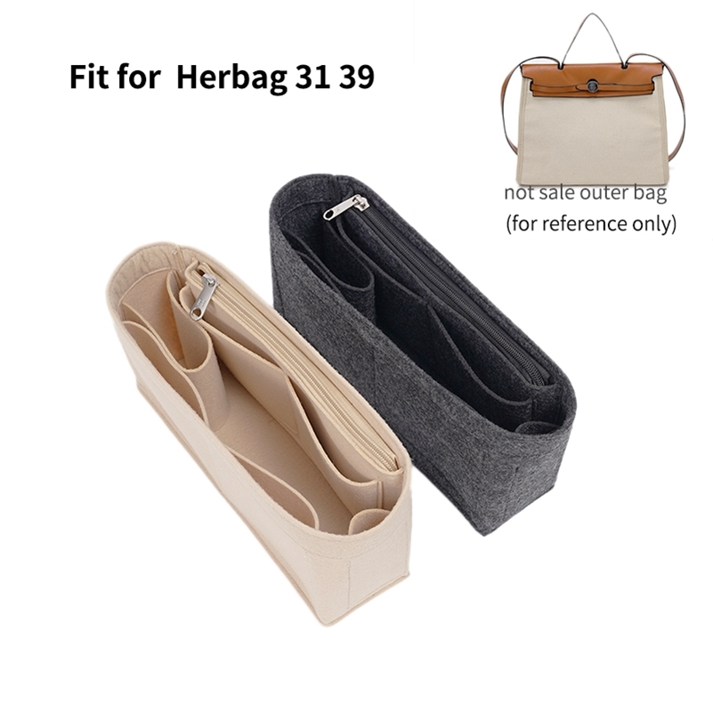 

For Herbag 31/39 Felt Purse Organizer Insert With Zipper For Handbag Cosmetic Bags Portable Makeup Travel Inner Tote Shaper 220615, 39 grid black