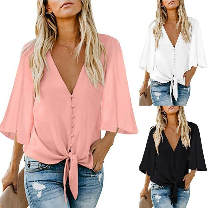 

Women' Blouses & Shirts Plus Size Chiffon Long Sleeve Shirt Women Deep V-Neck Loose Tops Casual Blouse Fashion Top, Black