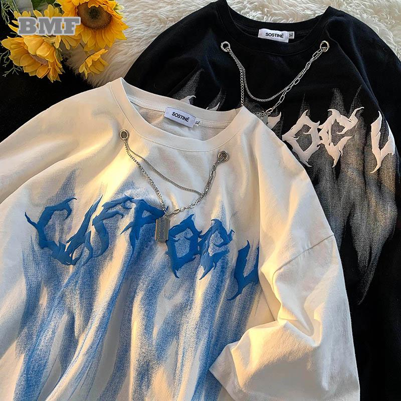 

Men's T-Shirts Summer Streetwear Korean Fashion Short Sleeve Kpop Couple Oversized T-Shirt Unisex Harajuku Casual Loose Top Men ClothingMen', Black